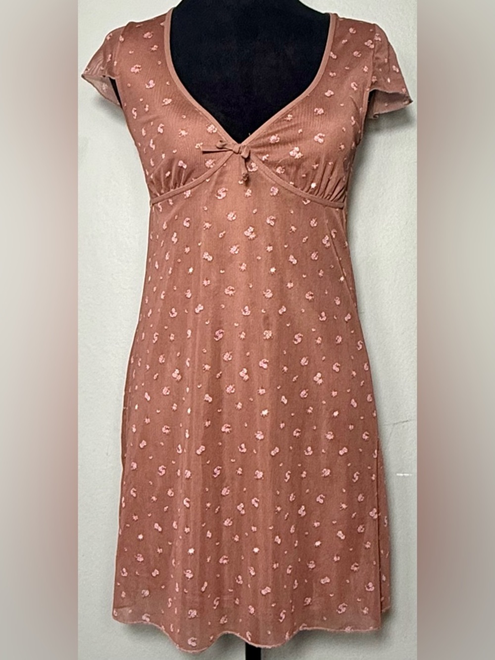 Aeropostale, Y2K Mauve Pink Floral Print Mesh Empire Waist Dress,Size XS